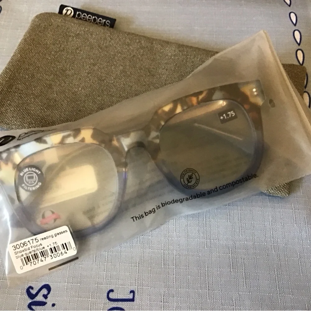 NWT Peepers Showbiz Focus Tortoise Shell Blue Light Filtering Reading Glasses